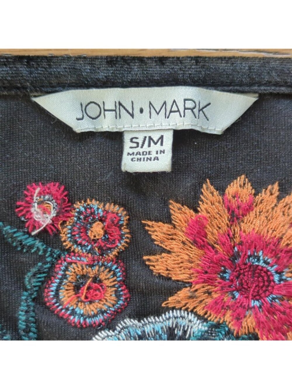 John Mark Blouse Womens S/M Black Velvet Embroidered Floral Boho Kimono Top - Picture 9 of 11